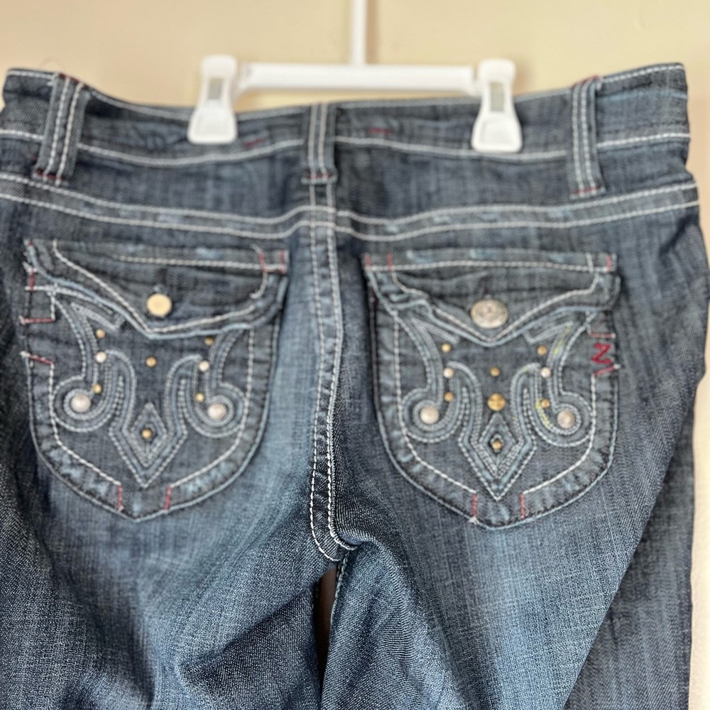 womens size 13 mens 34x34 y2k zipper embroidered denim jeans bottoms